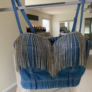 Women’s denim and diamonds cropped bustier top